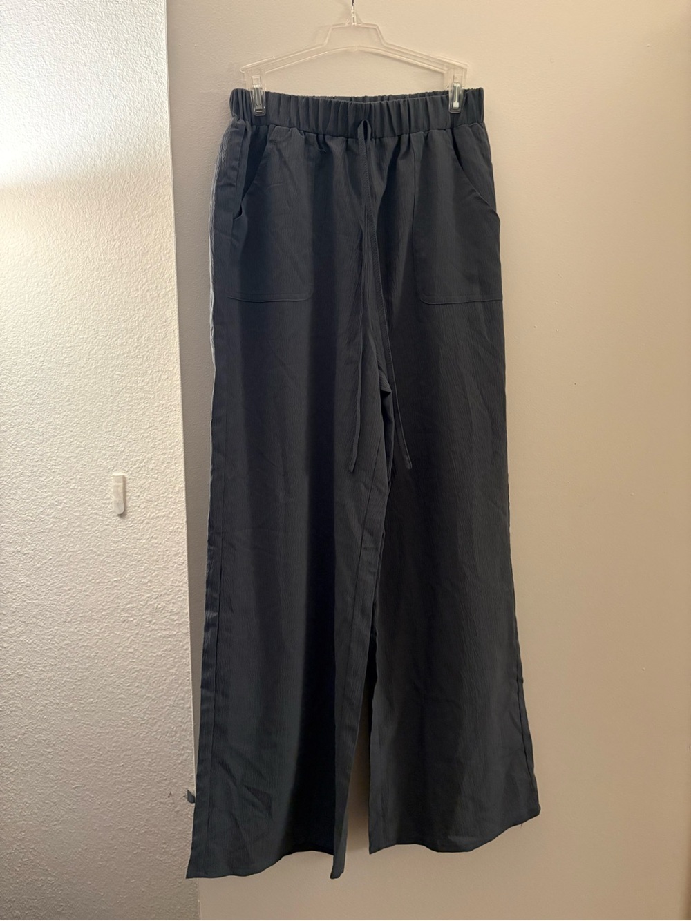 Wide Leg Drawstring Pants - Black